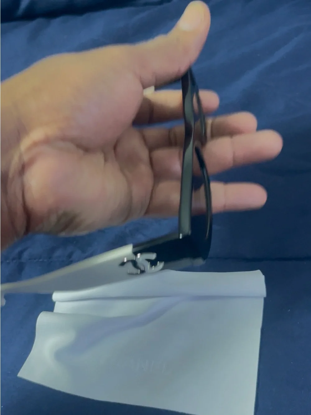 CHANEL Black Rectangular Sunglasses with Dark Lenses
